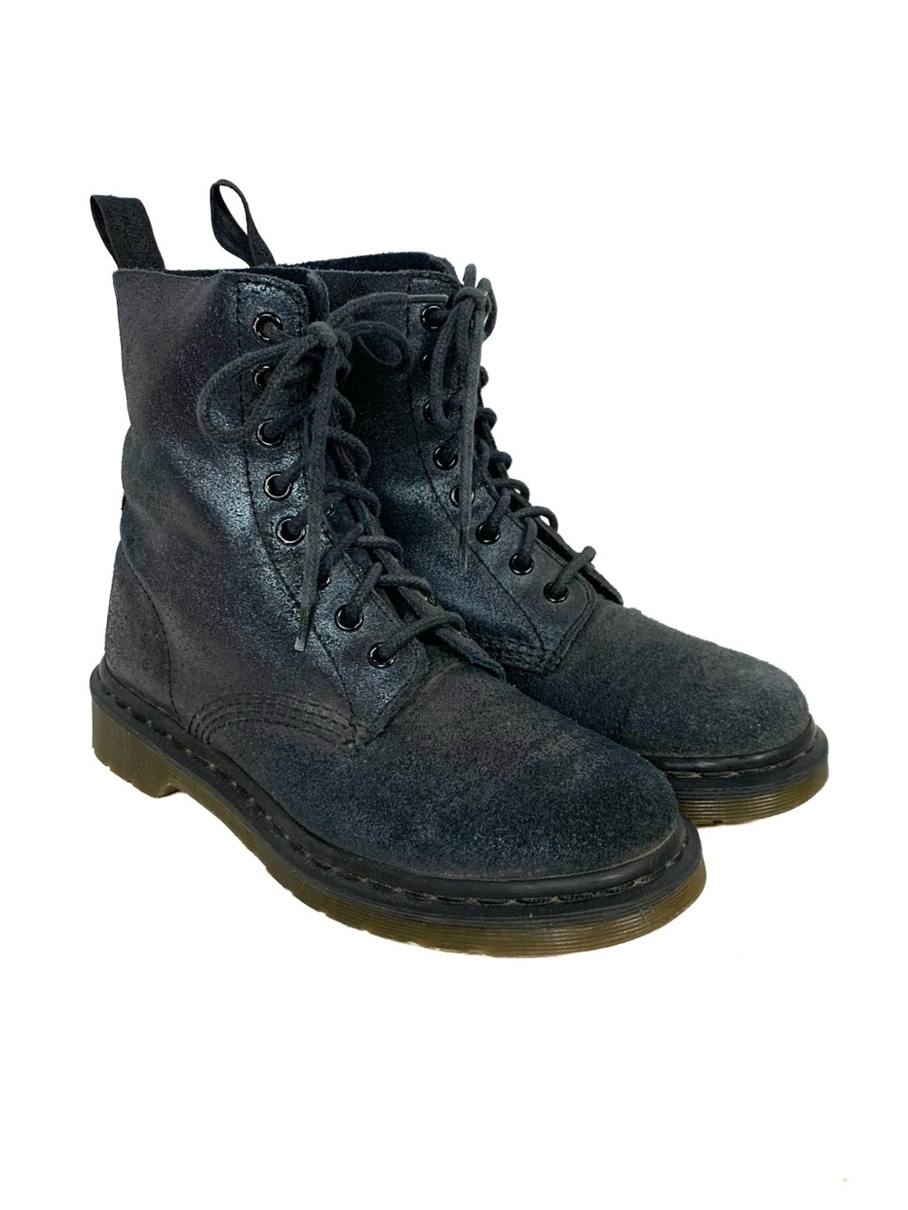 Dr Martens Women Size 7 US Pascal Boots Black Suede Leather Oil Slick Metallic
